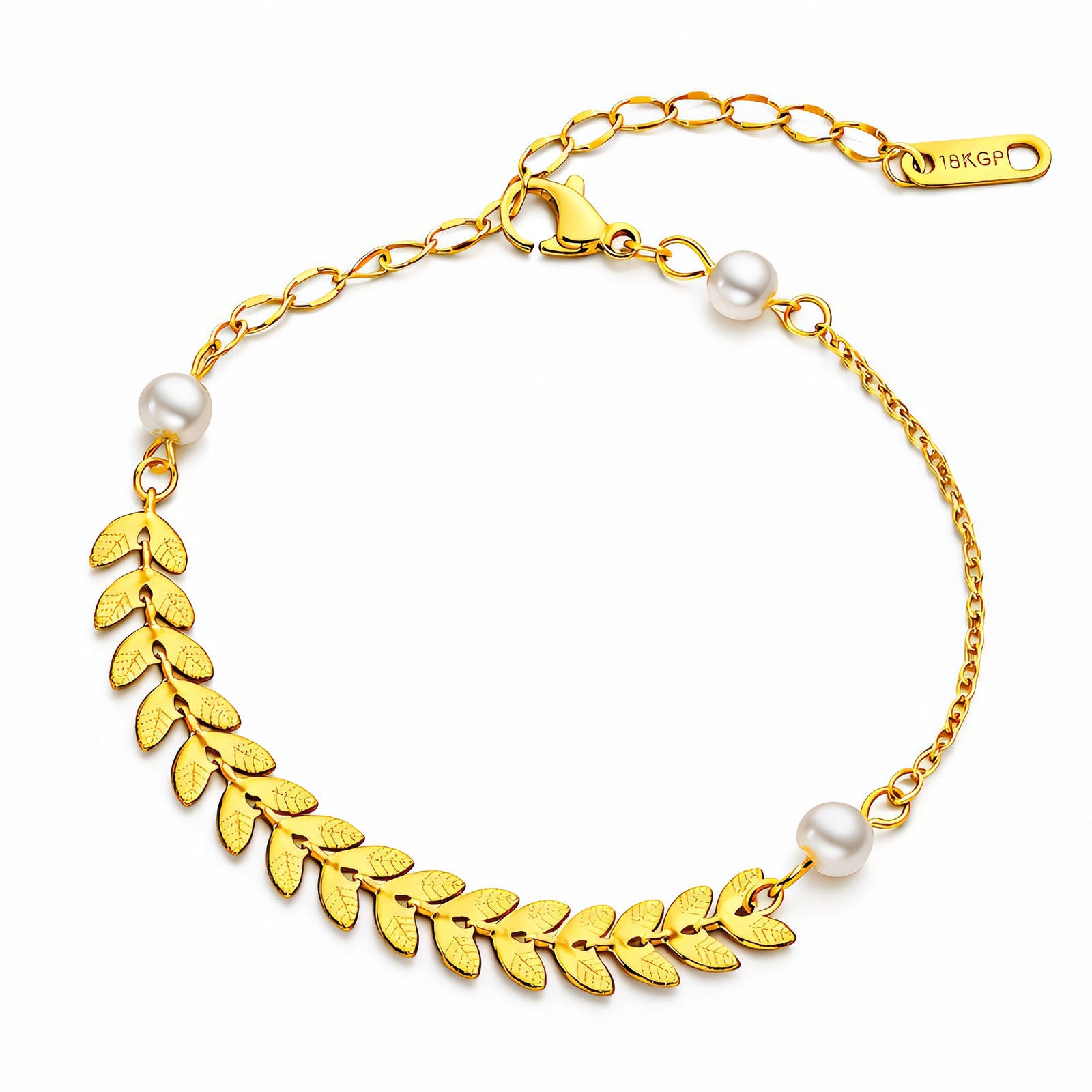 "Leaves" Anklet, 18K Gold Plated Steel 90335-0