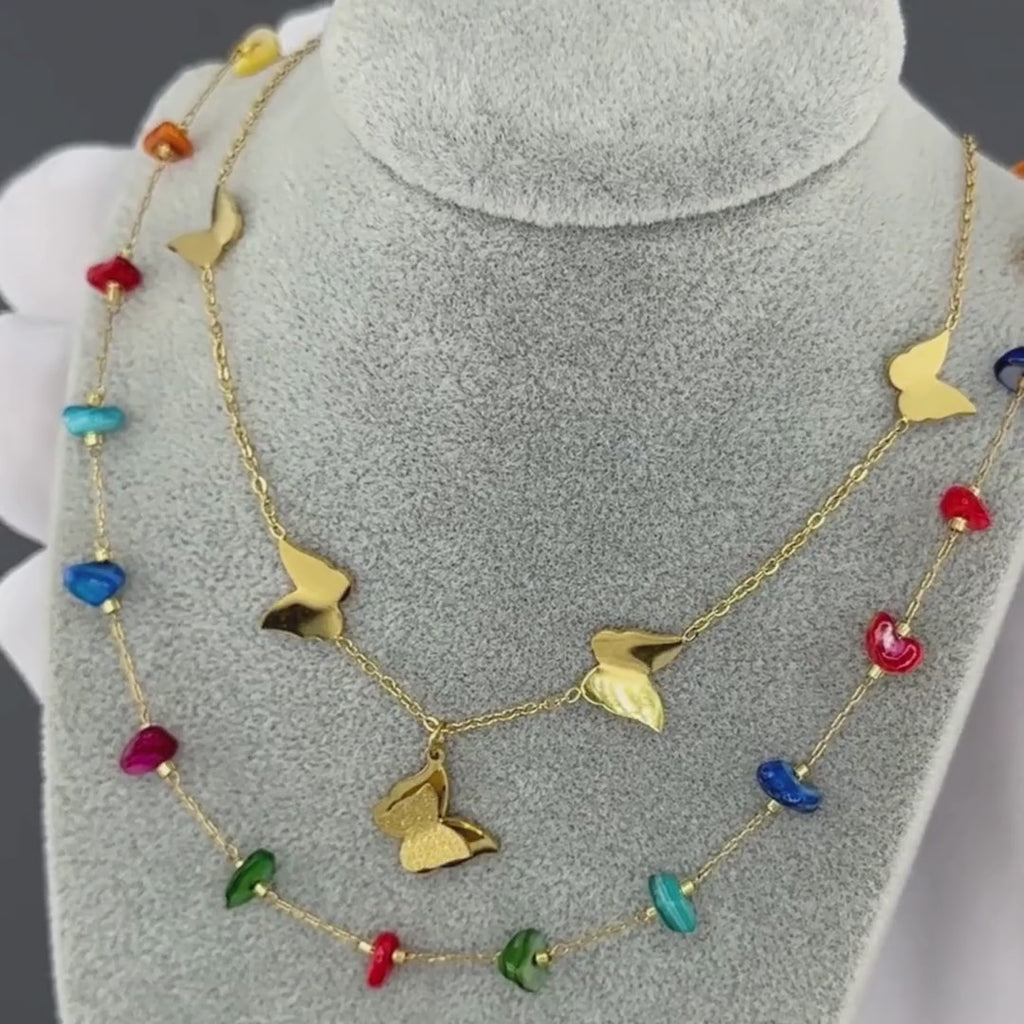 "Butterflies" Necklace, 18K Gold Plated Steel 87946-0